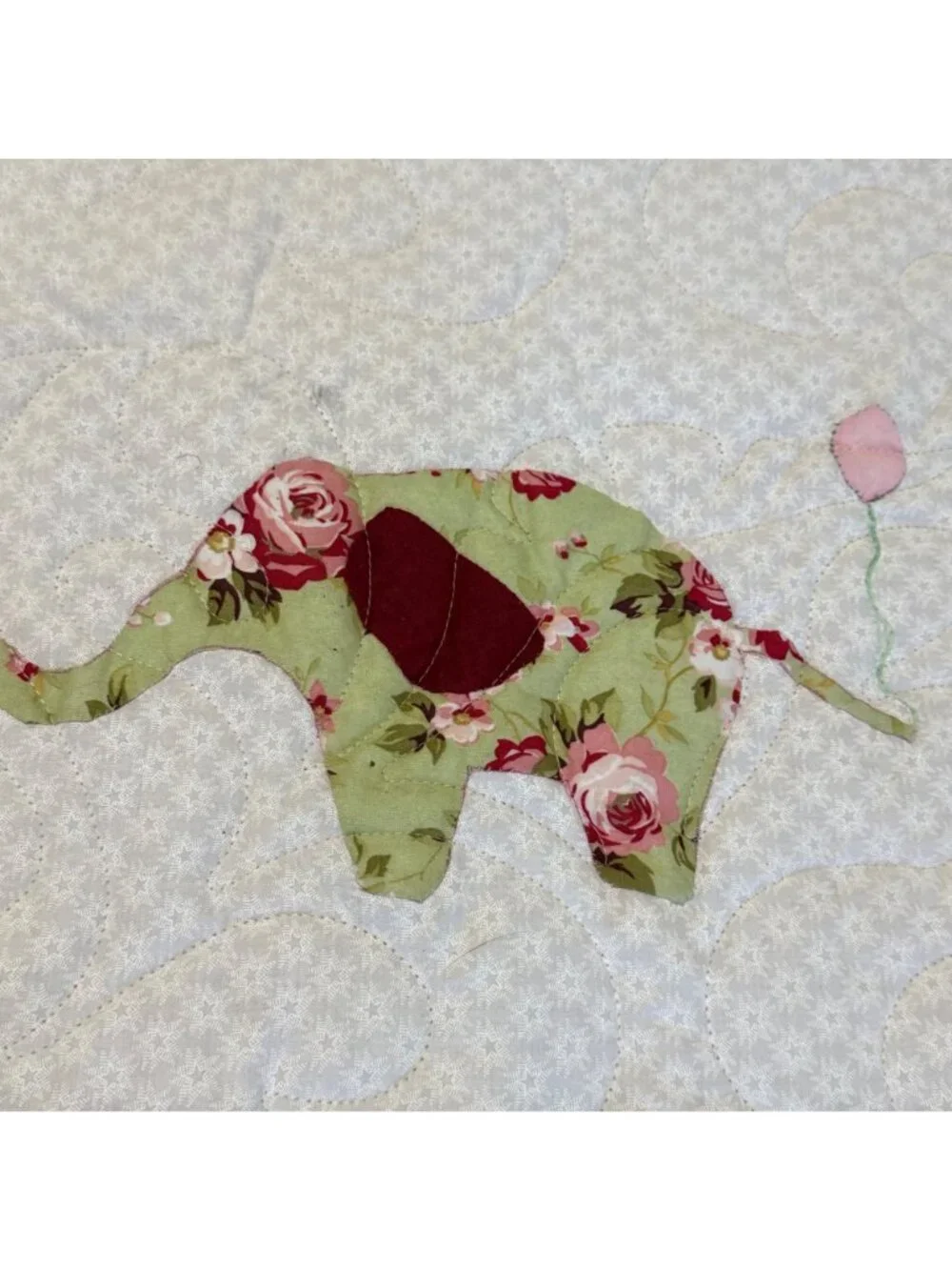 Handmade Patchwork Baby Quilt Pink Purple Floral Elephant Applique Blanket Nurse